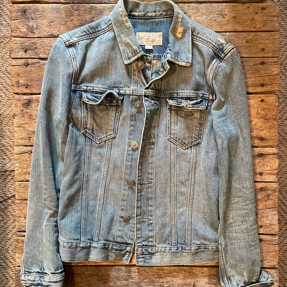 AllSaints Mens Light Denim Distressed Denim Jacket